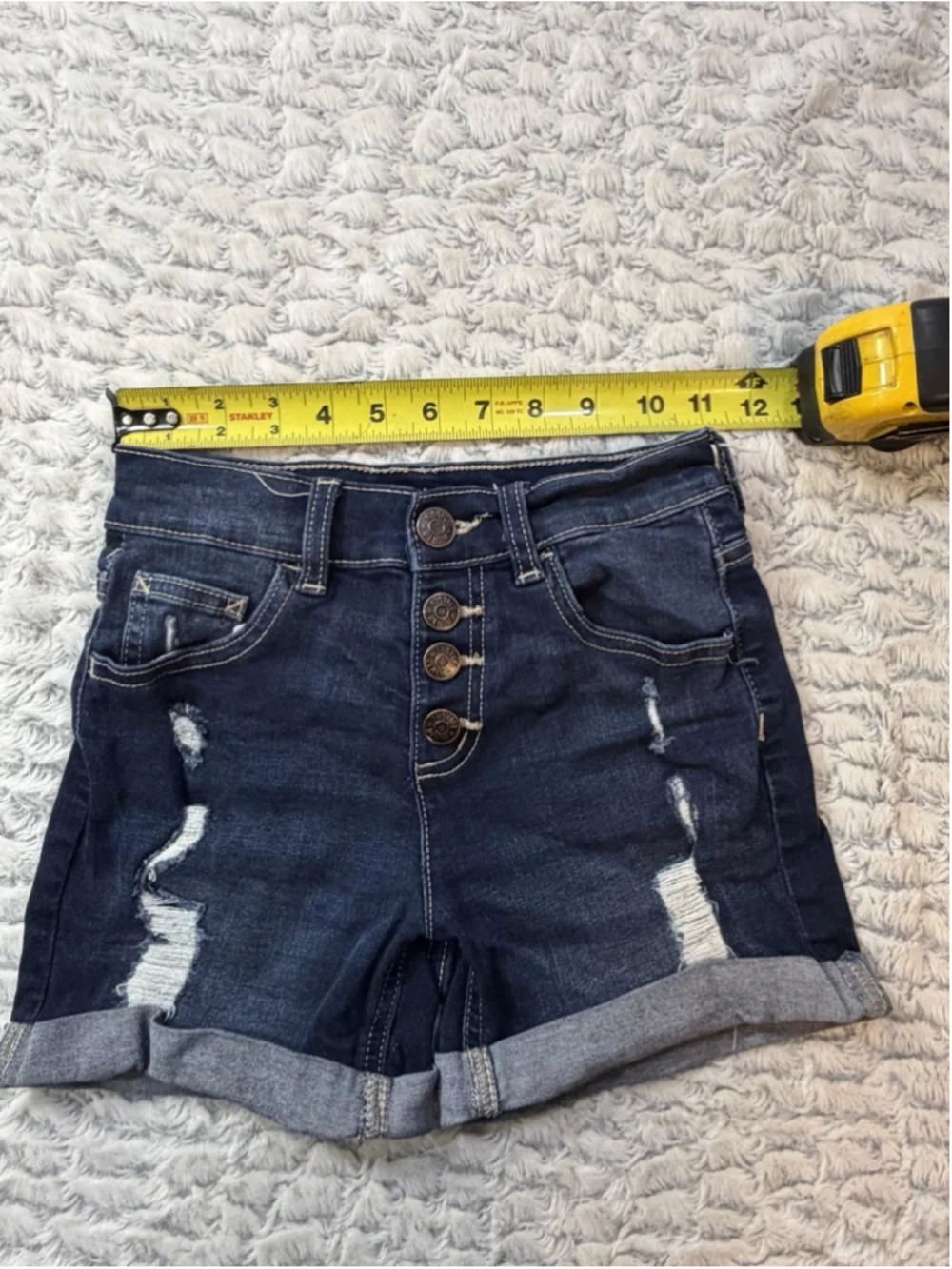 Justice Girls Size 10 Dark Wash Denim Shorts Distressed Cuffed Stretch Heart